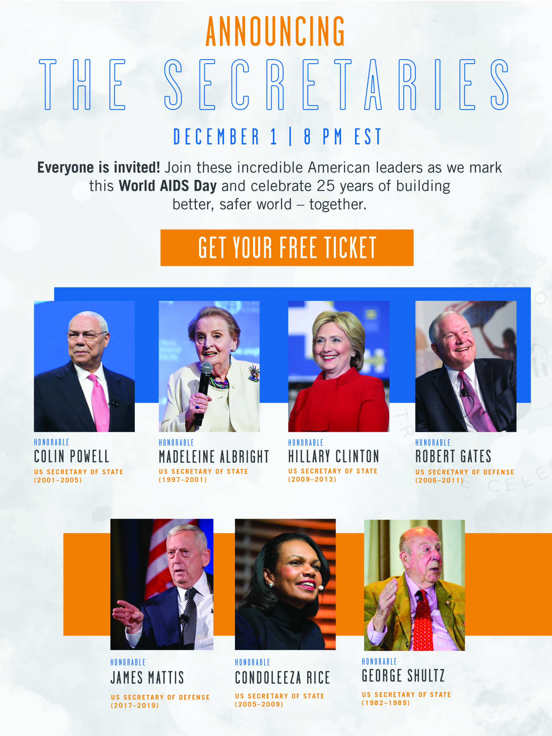 You're Invited on World AIDS Day with special guests Sir Elton John, Tea Leoni, Jose Andres, and Barbara Bush