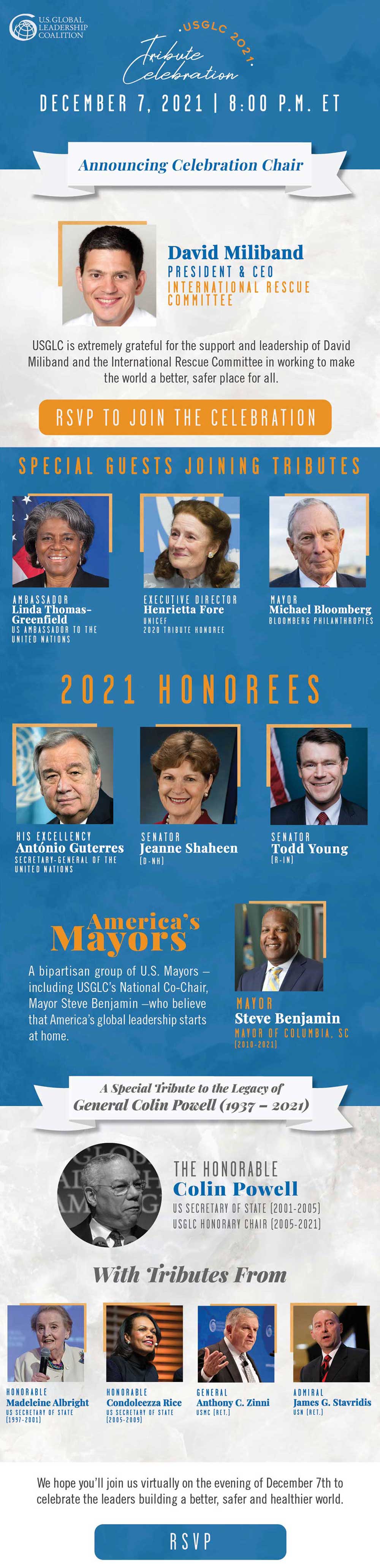 You're Invited -- Join IRC's David Miliband, Amb. Linda Thomas Greenfield, UNICEF’s Henrietta Fore, and Mike Bloomberg at 2021 Tribute Celebration