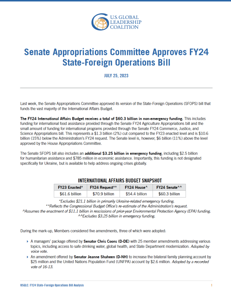 Senate Appropriations Committee Approves Fy24 State Foreign Operations Bill Usglc 0695
